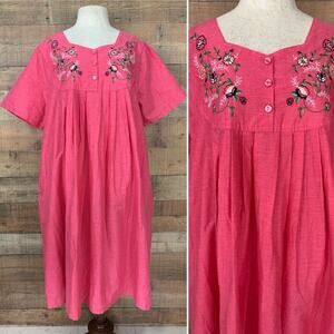 Vintage 80s 90s Blair Sz 2X Embroidered Dress Grandma Cottagecore Empire Waist